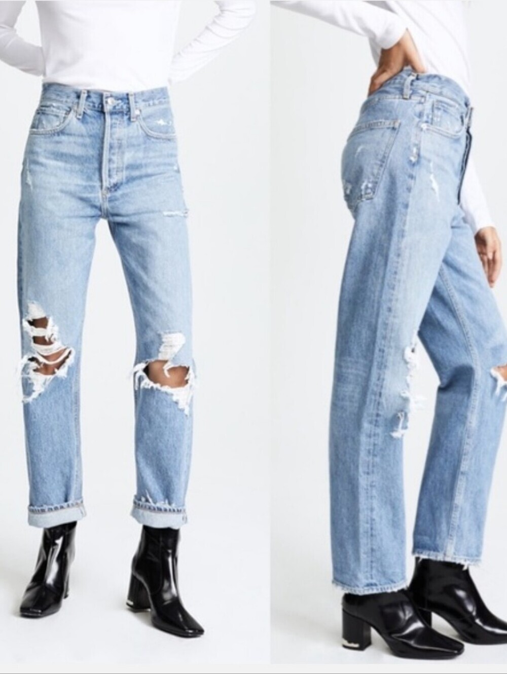 AGOLDE 90's Mid Rise Loose Fit Distressed Jeans Women Size 26 Light Wash Blue